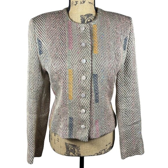 VTG Deborah Cross Textile Artist Rare Multicolor Woven Blazer Sz S? M? Old Money - Picture 1 of 9